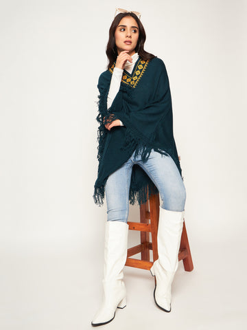 Blue Embroidered Poncho