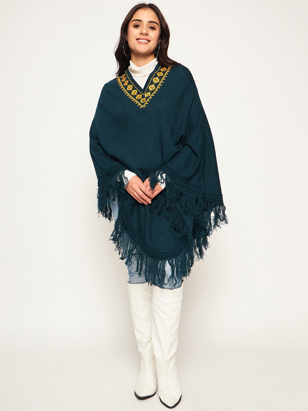 Blue Embroidered Poncho