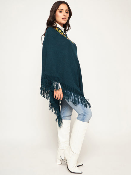 Blue Embroidered Poncho