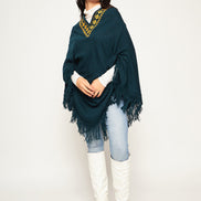 Blue Embroidered Poncho