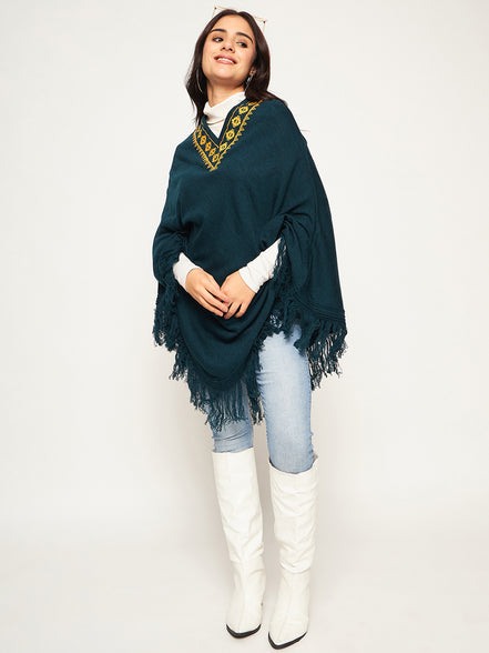 Blue Embroidered Poncho