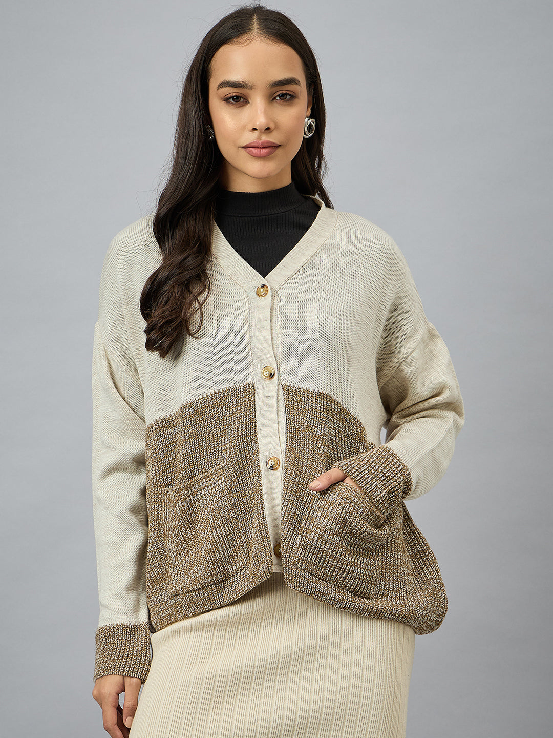 Off White Colorblocked Cardigan