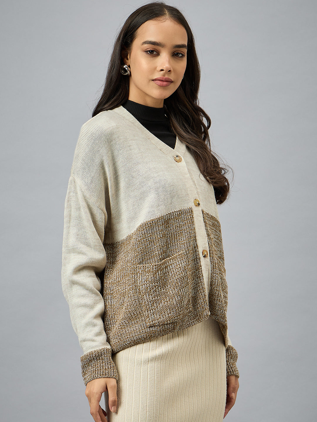 Off White Colorblocked Cardigan