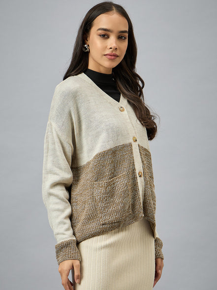 Off White Colorblocked Cardigan