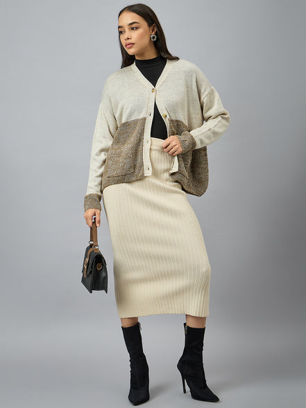 Off White Colorblocked Cardigan