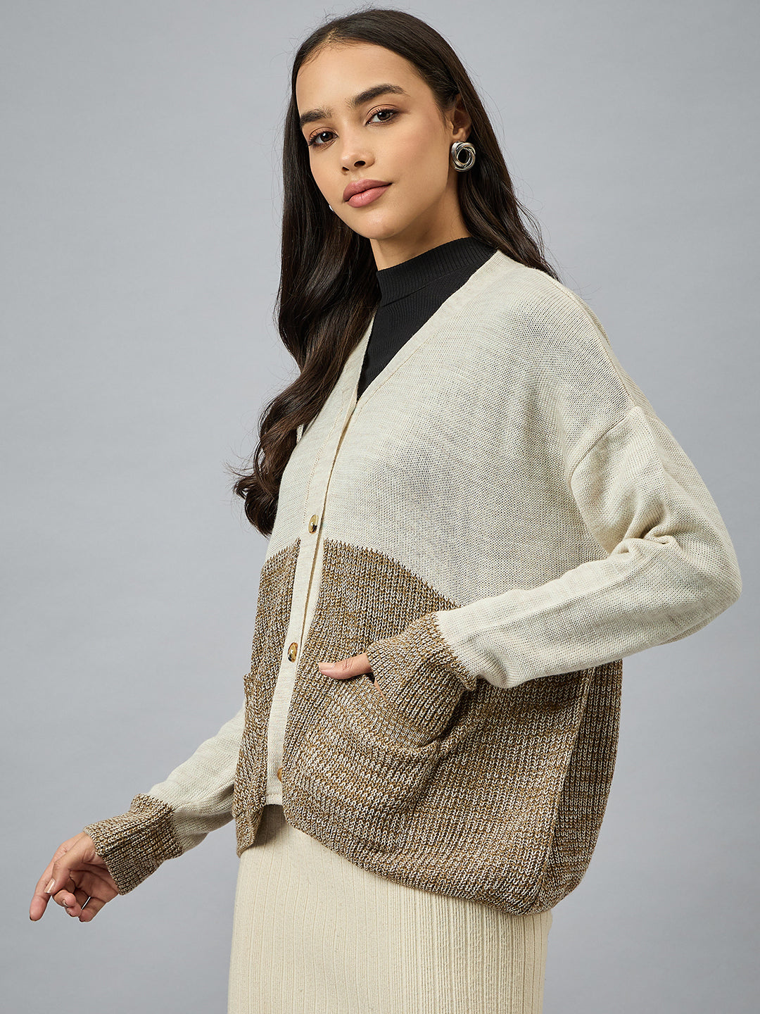 Off White Colorblocked Cardigan