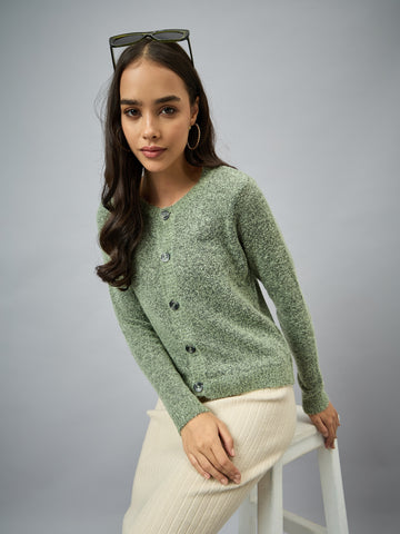 Green Round Neck Cardigan