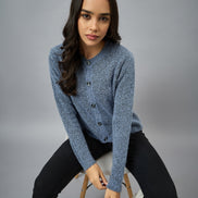 Blue Round Neck Cardigan