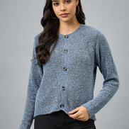 Blue Round Neck Cardigan