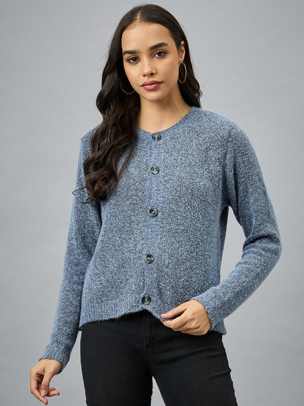 Blue Round Neck Cardigan
