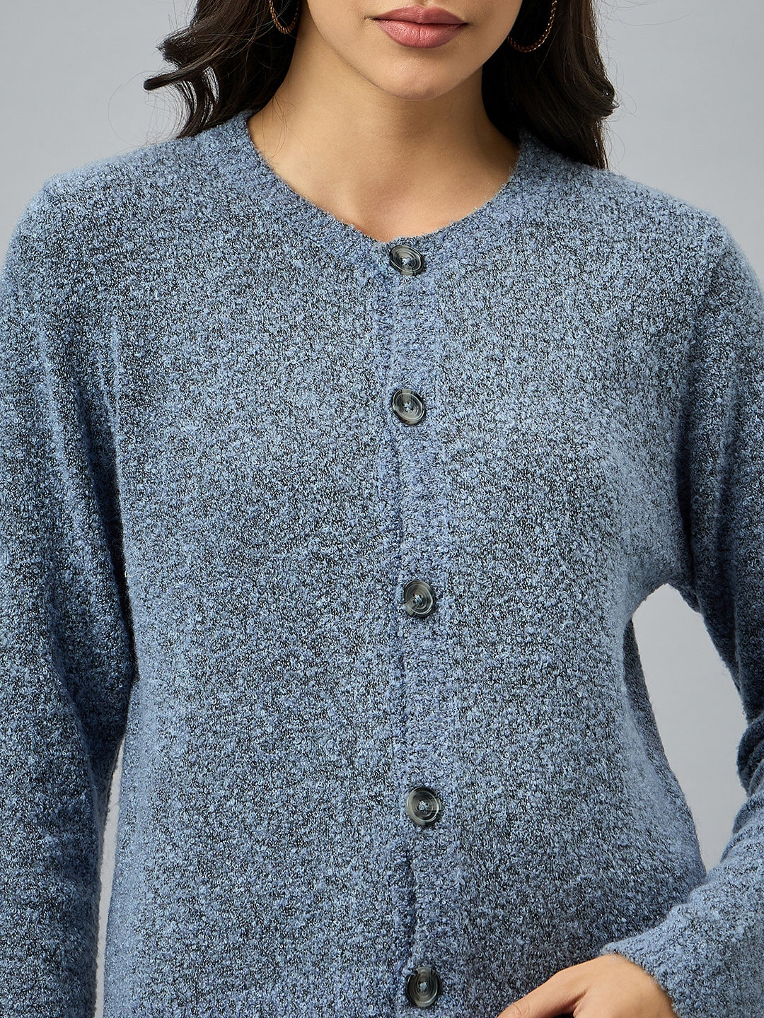 Blue Round Neck Cardigan