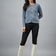 Blue Round Neck Cardigan
