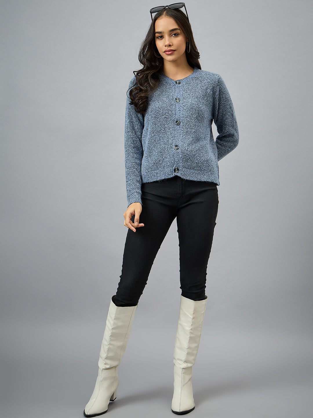 Blue Round Neck Cardigan