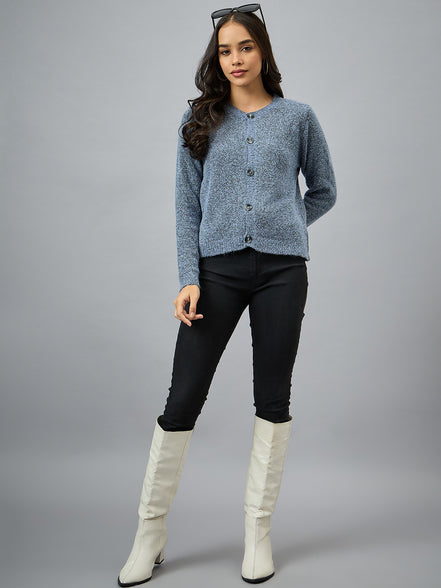Blue Round Neck Cardigan