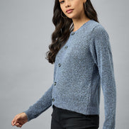 Blue Round Neck Cardigan