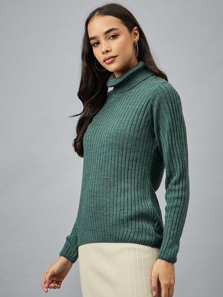 Green Solid Sweater