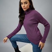 Purple  Solid Sweater