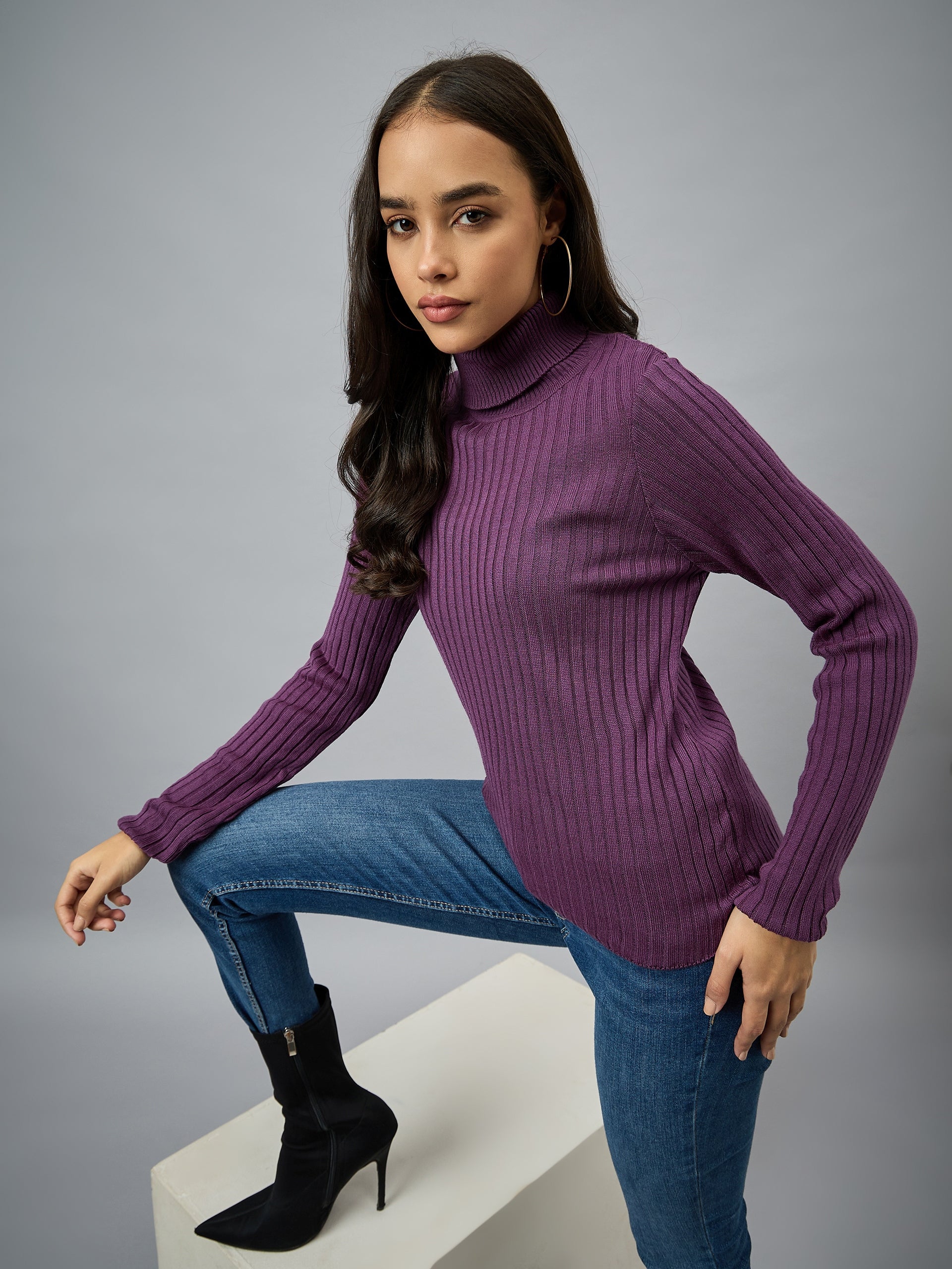 Purple  Solid Sweater