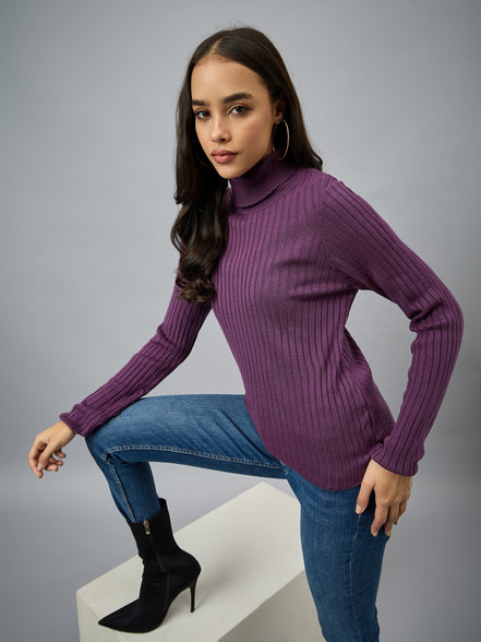 Purple  Solid Sweater