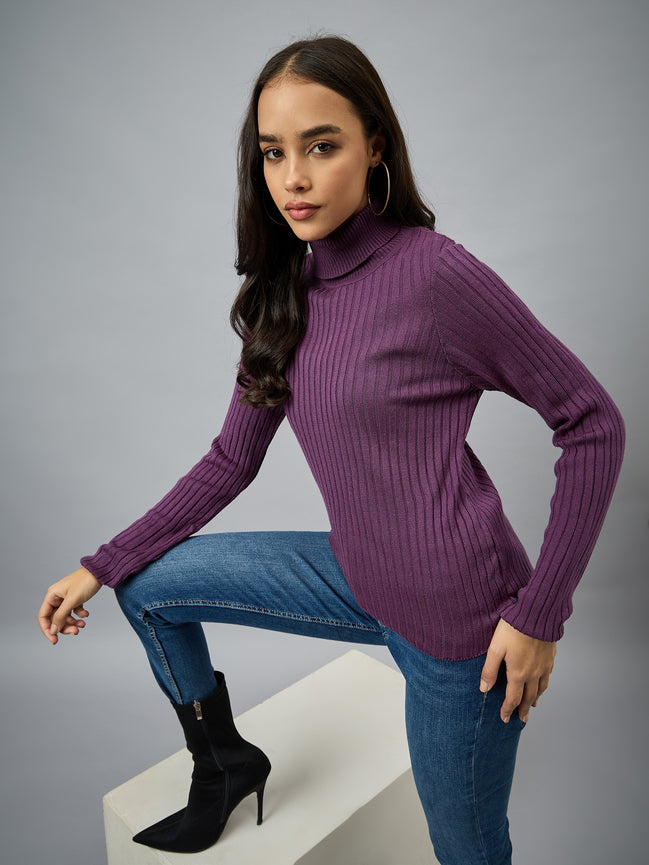 Purple  Solid Sweater