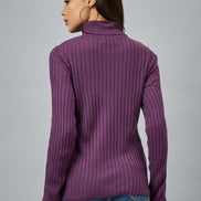 Purple  Solid Sweater