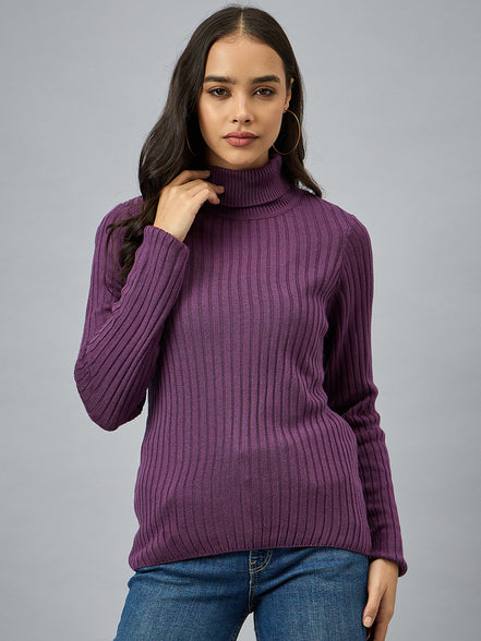 Purple  Solid Sweater