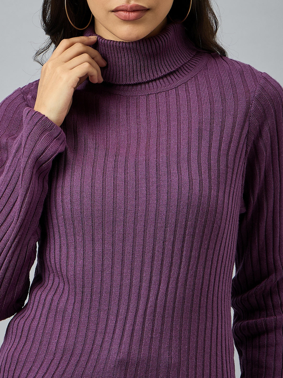Purple  Solid Sweater