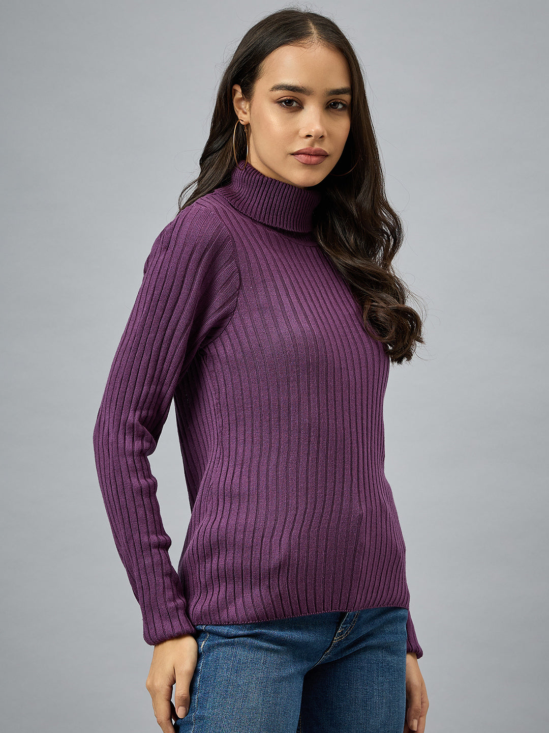Purple  Solid Sweater