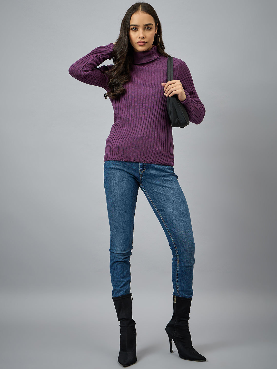 Purple  Solid Sweater