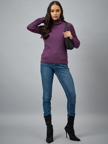 Purple  Solid Sweater