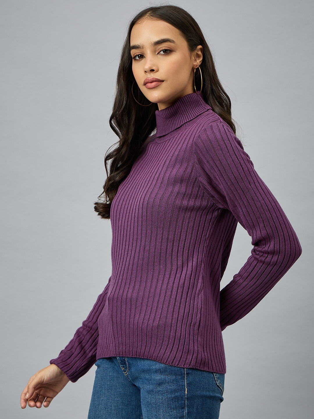 Purple  Solid Sweater