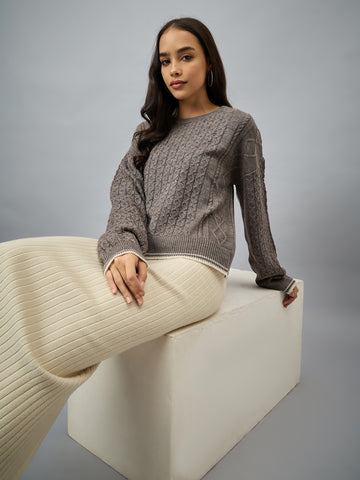 Brown Solid Sweater