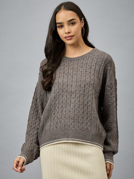 Brown Solid Sweater