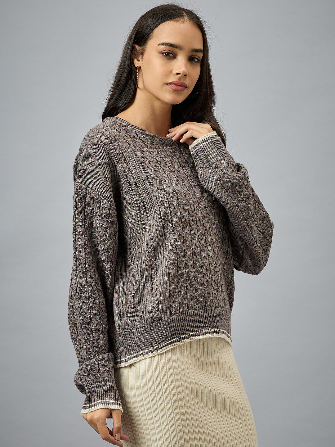Brown Solid Sweater