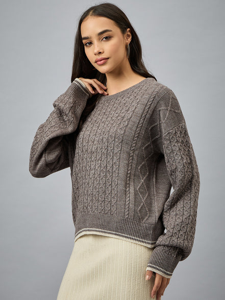 Brown Solid Sweater