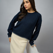 Navy Blue Solid Sweater