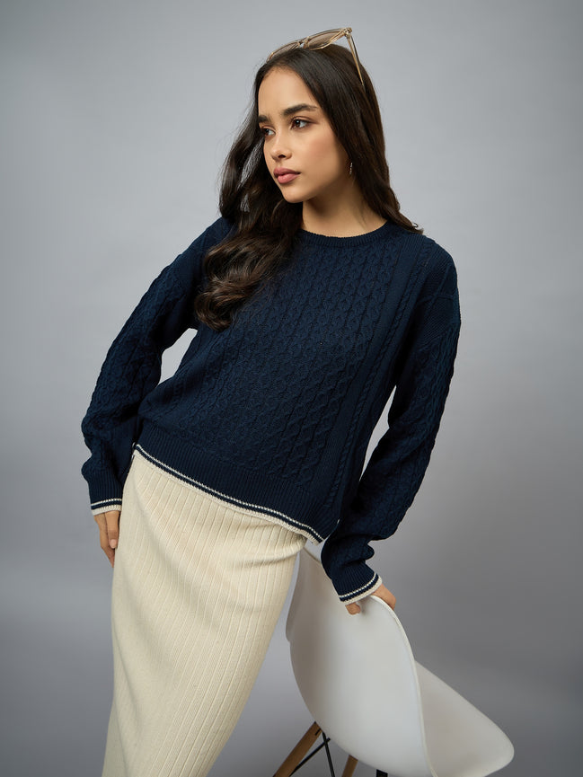 Navy Blue Solid Sweater