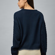 Navy Blue Solid Sweater
