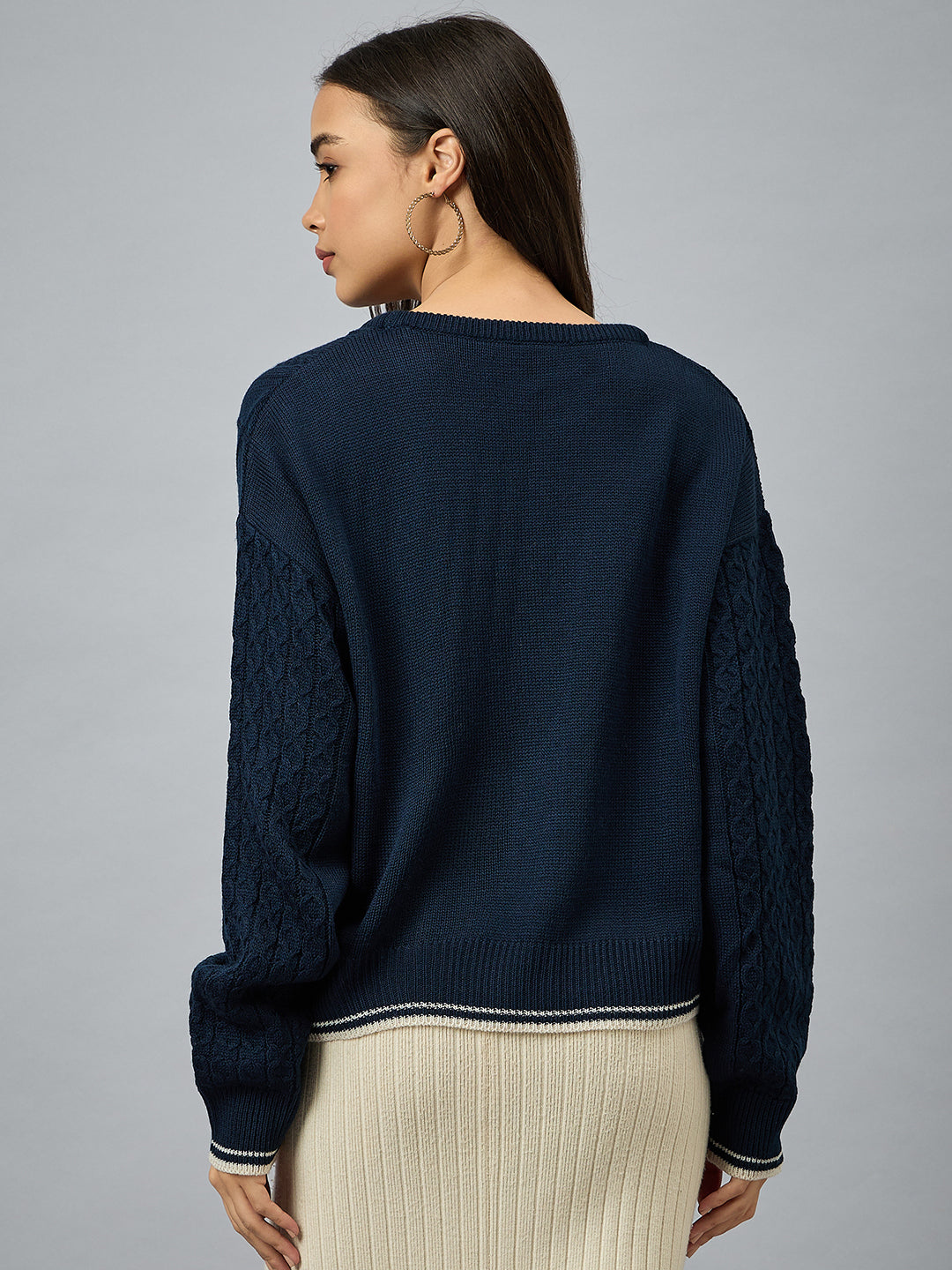 Navy Blue Solid Sweater