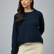 Navy Blue Solid Sweater