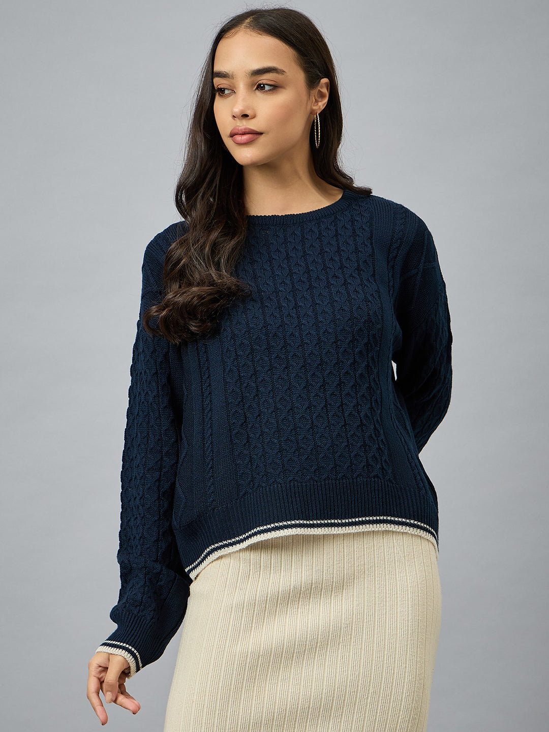 Navy Blue Solid Sweater