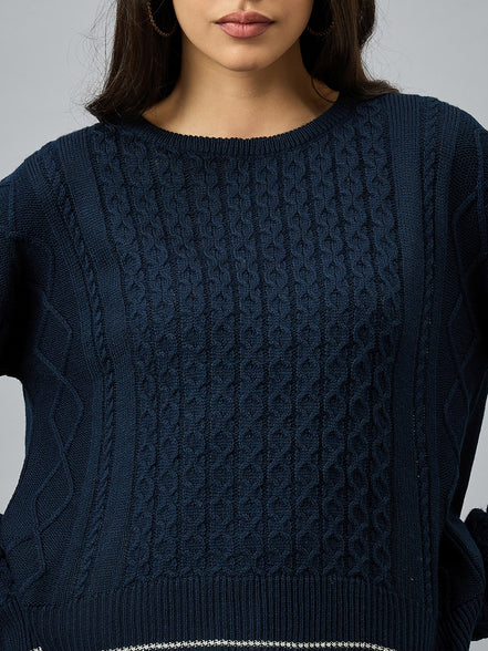 Navy Blue Solid Sweater