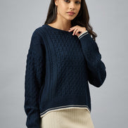 Navy Blue Solid Sweater