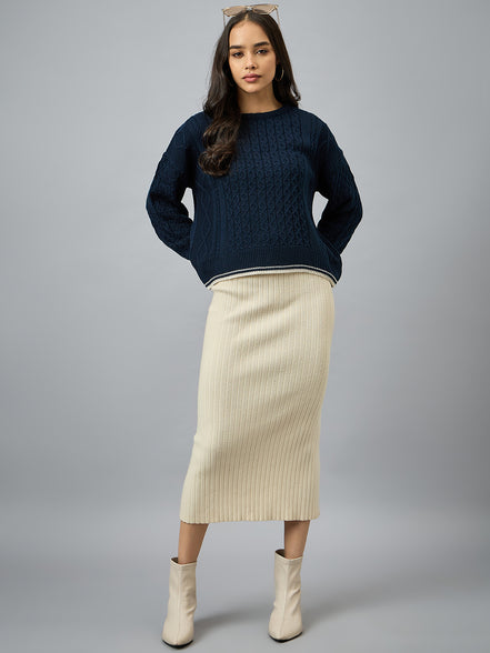 Navy Blue Solid Sweater