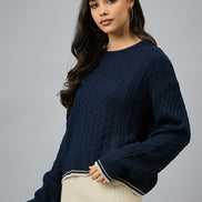 Navy Blue Solid Sweater