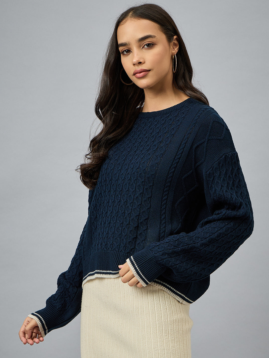 Navy Blue Solid Sweater