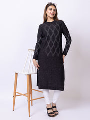 Dark Grey Self Design Kurti