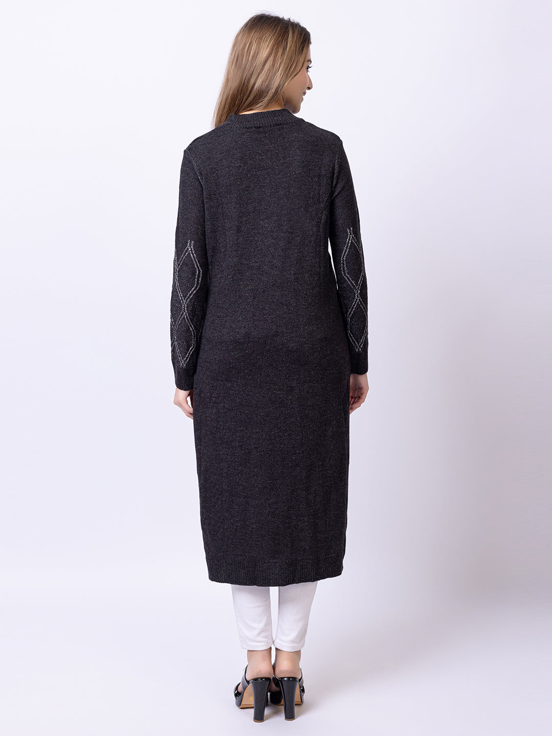 Dark Grey Self Design Kurti