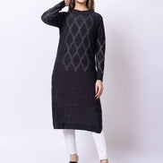Dark Grey Self Design Kurti