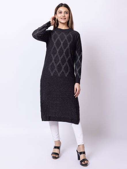 Dark Grey Self Design Kurti
